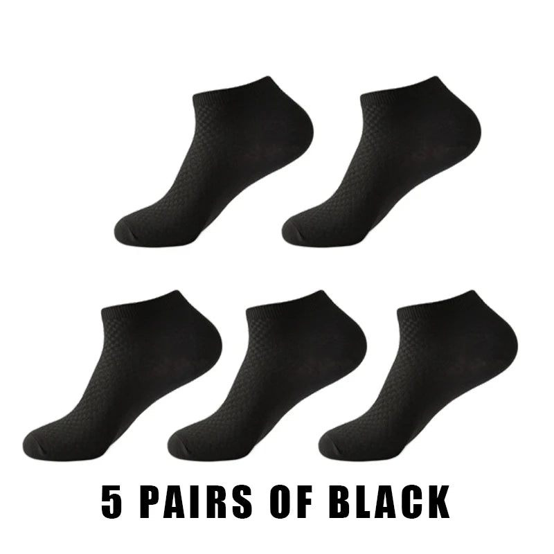 5 Pairs Mens Bamboo Fiber Short Ankle Socks - Breathable