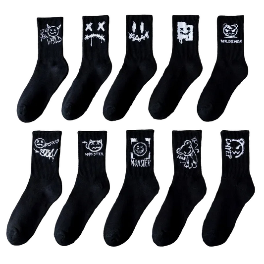 10 Pairs Men's Bamboo Graffiti Sports Socks - Breathable