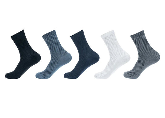 Mens Bamboo Fiber Socks 5 Pairs Long Business Solid Black High Quality