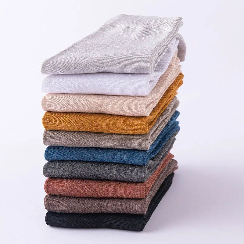 10 Pack Women's Bamboo Fiber Socks Retro Solid Color Casual Black Socks