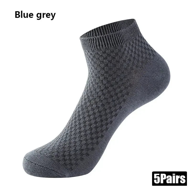 Blue grey patterned ankle socks, comfortable fabric, sold in a pack of 5 pairs.