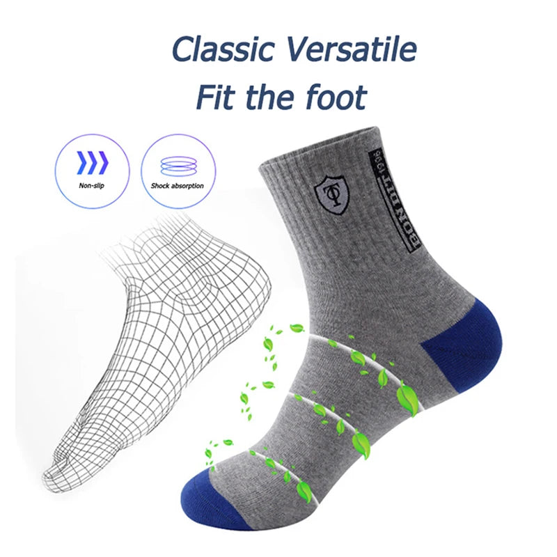 Classic gray socks with blue accents, non-slip design and shock absorption for maximum comfort.