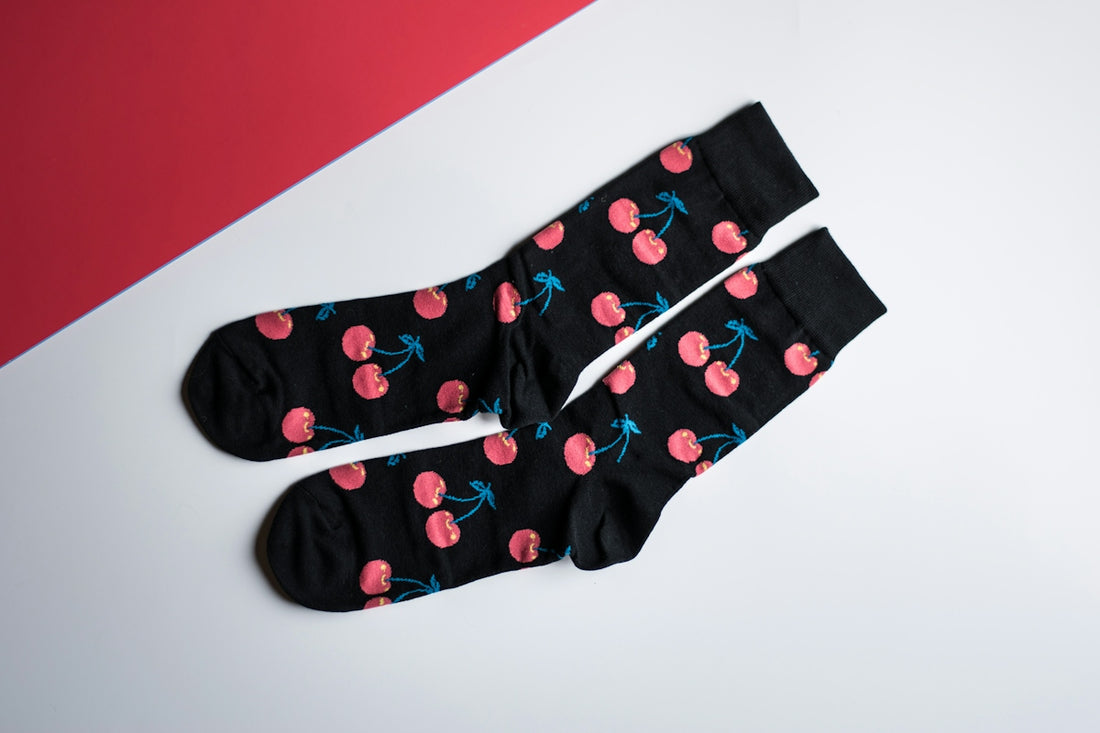 black-and-pink floral socks