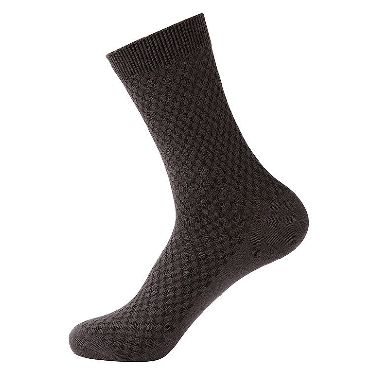 Brown patterned socks, comfortable, stylish knit material, perfect for casual or formal wear.