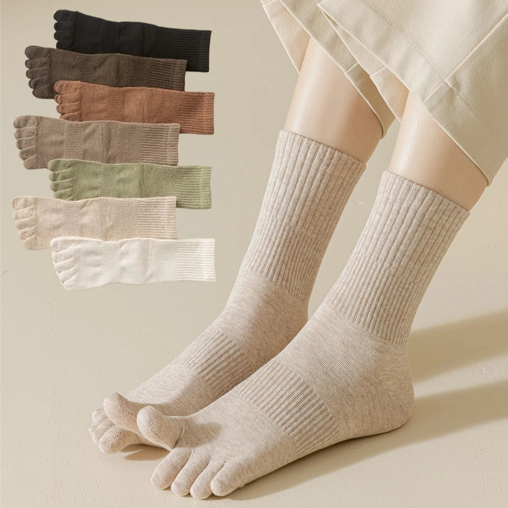 5-Pack Women Five Toe Bamboo Cotton Socks