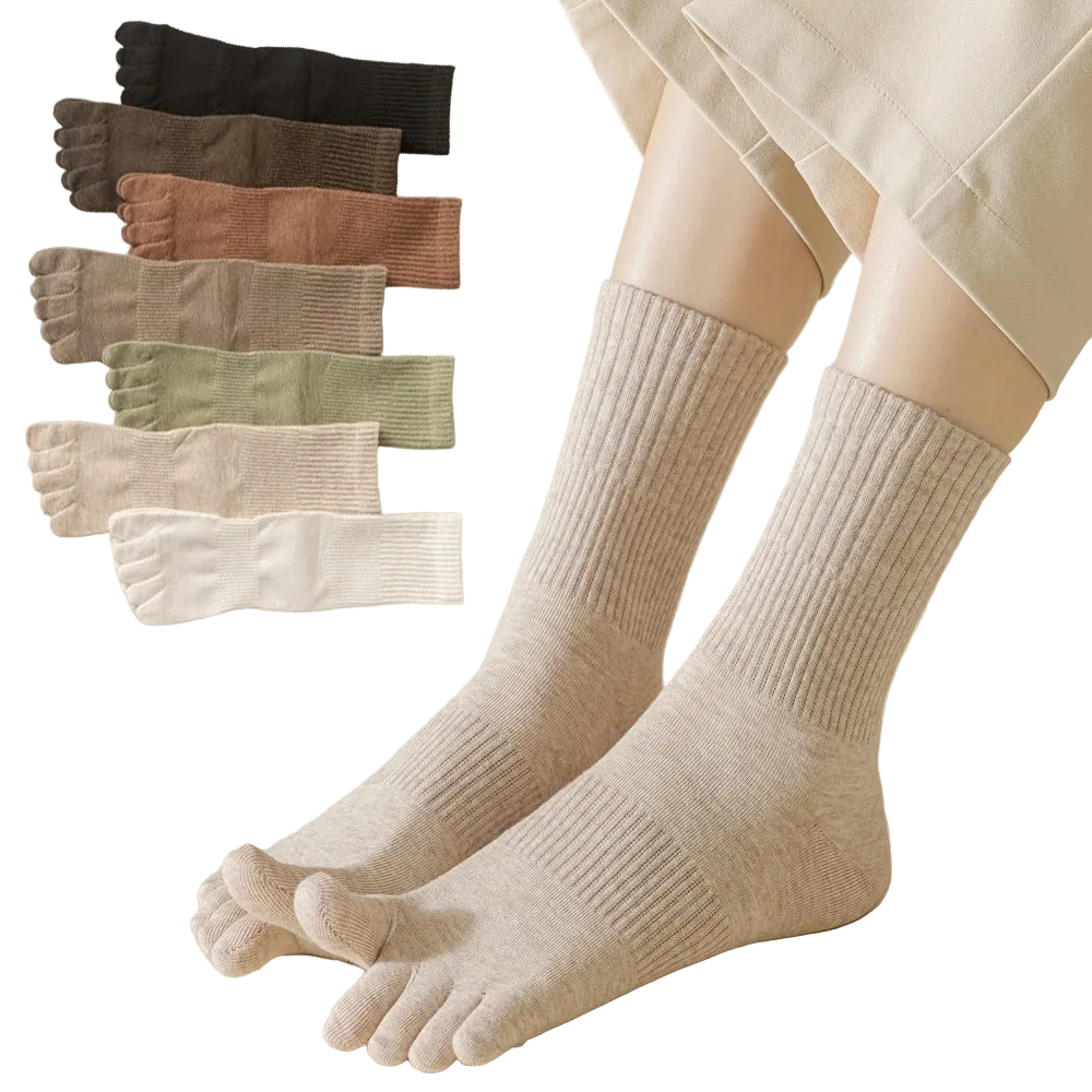 5-Pack Women Five Toe Bamboo Cotton Socks