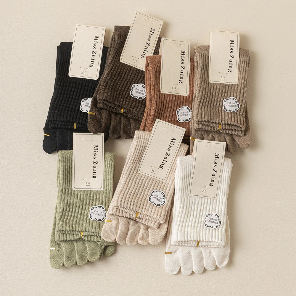 5-Pack Women Five Toe Bamboo Cotton Socks