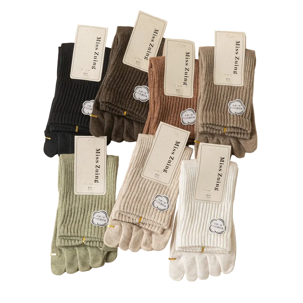 5-Pack Women Five Toe Bamboo Cotton Socks