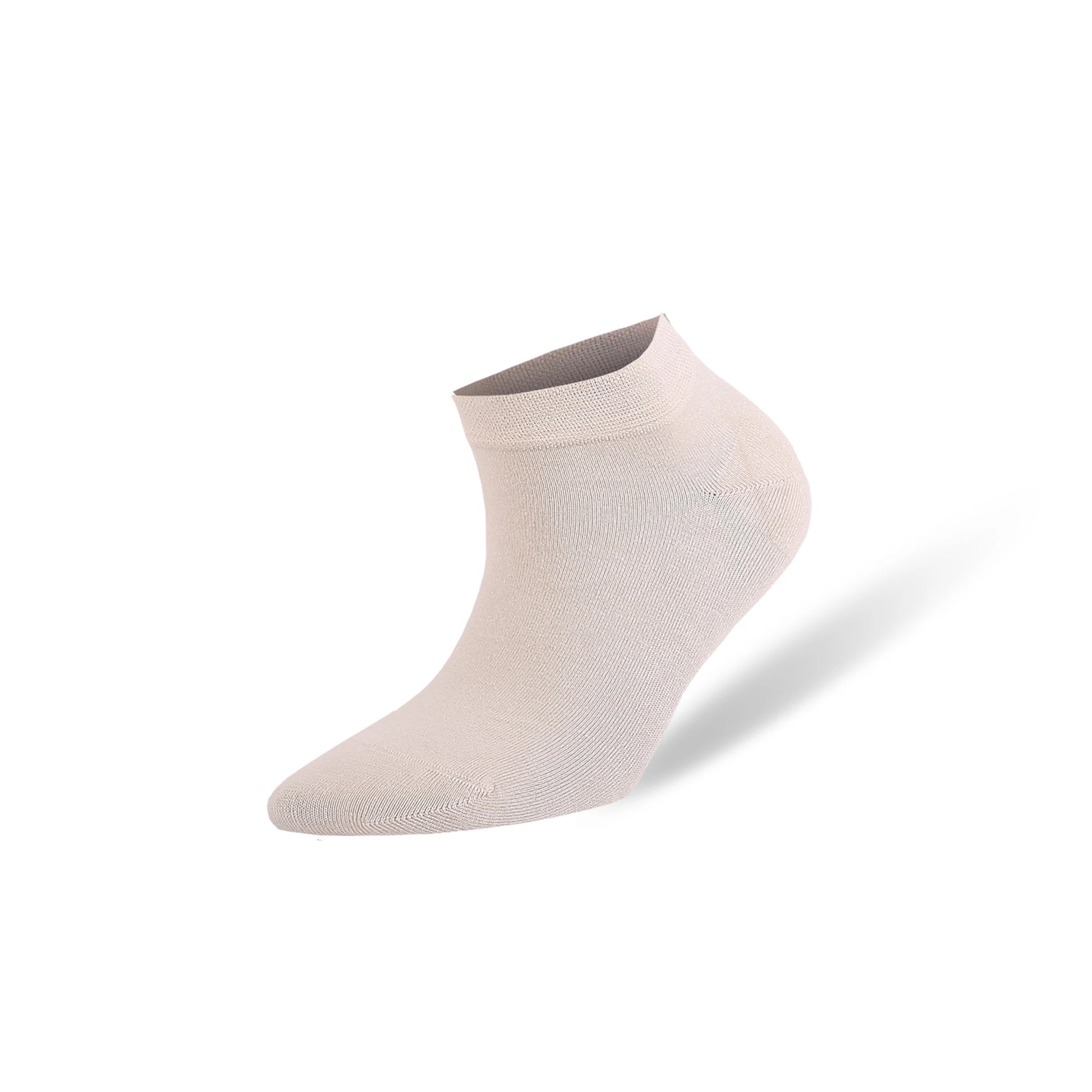 Beige ankle socks made from soft, breathable fabric for comfort and durability.