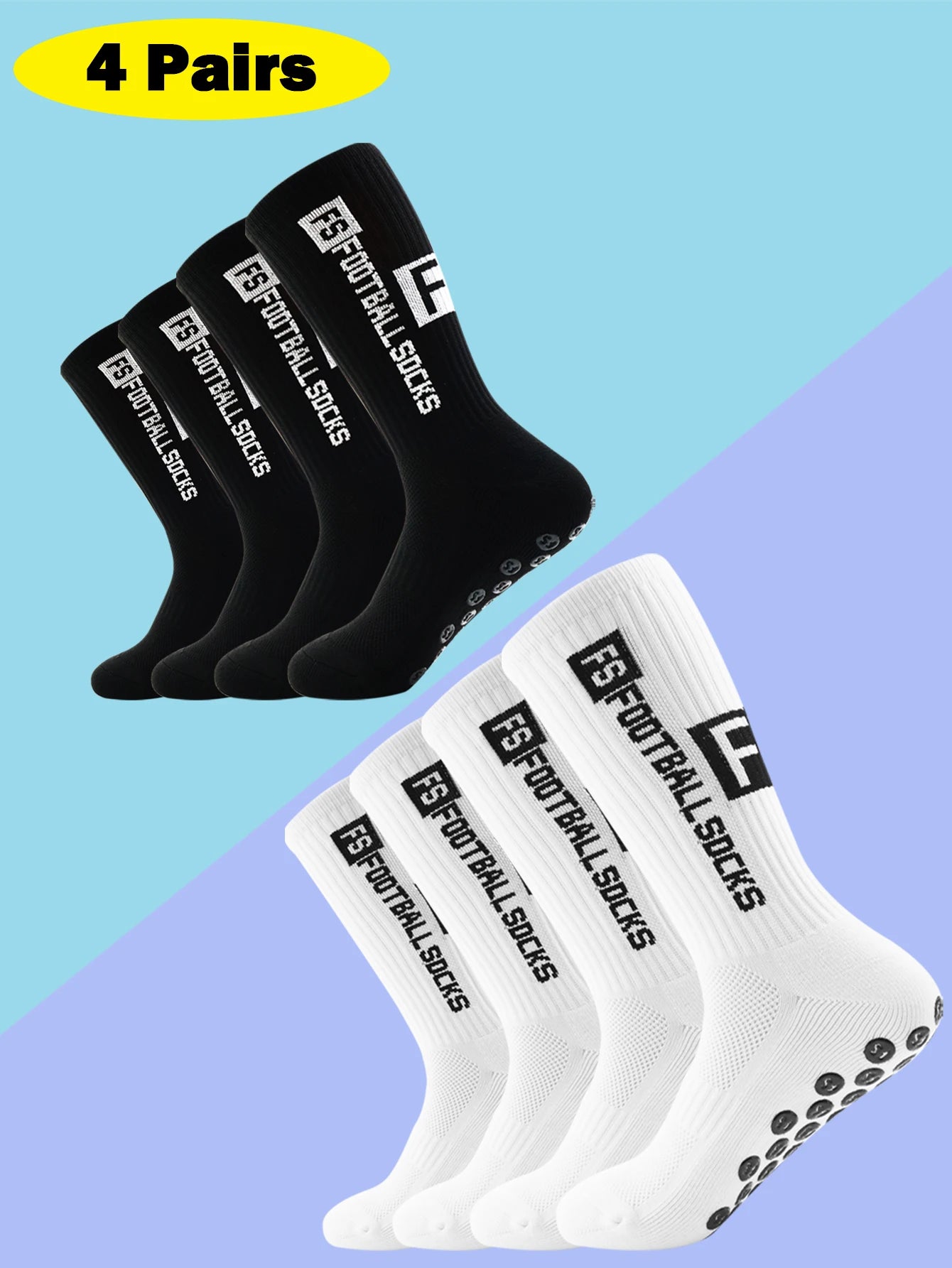 Men's Bamboo Soccer Socks With Non Slip Gripper Pads - 4 Pairs