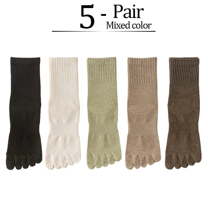 5-Pack Women Five Toe Bamboo Cotton Socks