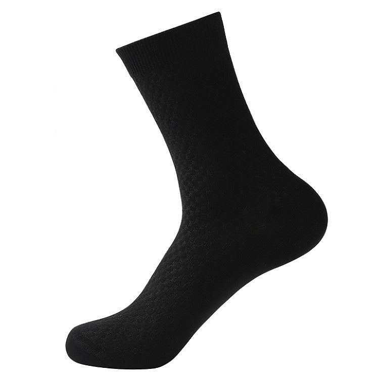 Black cotton socks with a textured design, perfect for comfort and everyday wear.
