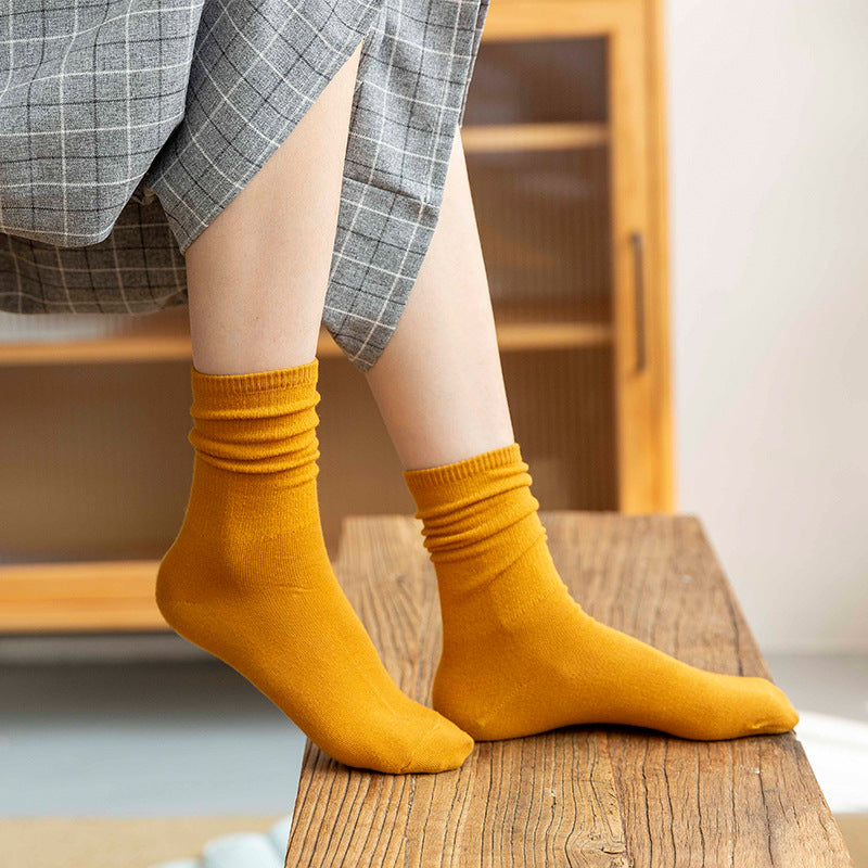 College Style Women's Bamboo Cotton Pile Socks - Medium Tube