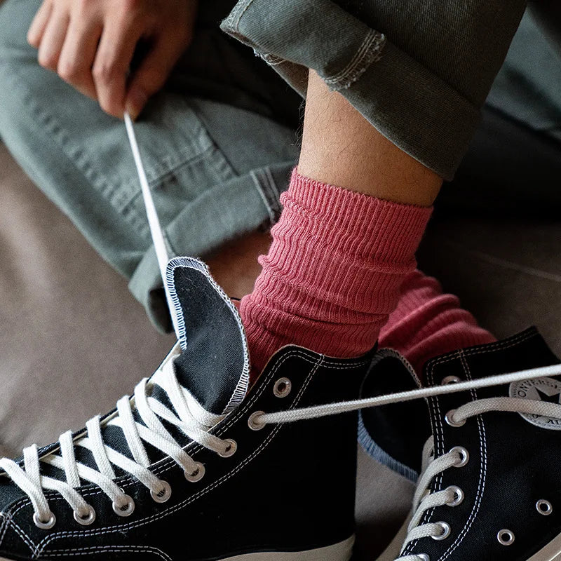 Long Men's Japanese Bamboo Cotton Rib Knit Socks