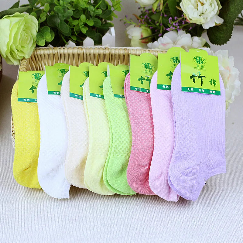 5-Pack Candy Color Bamboo Fiber Ankle Socks For Women