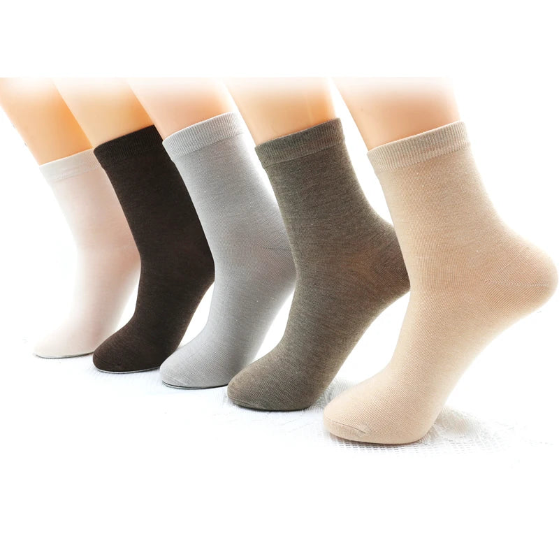 5-Pack Colorful Women's Bamboo Fiber Socks - Solid Color