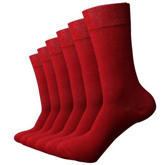 Match Up Men Bamboo Red Socks Breathable Antibacterial Dress Socks 6 Pairs