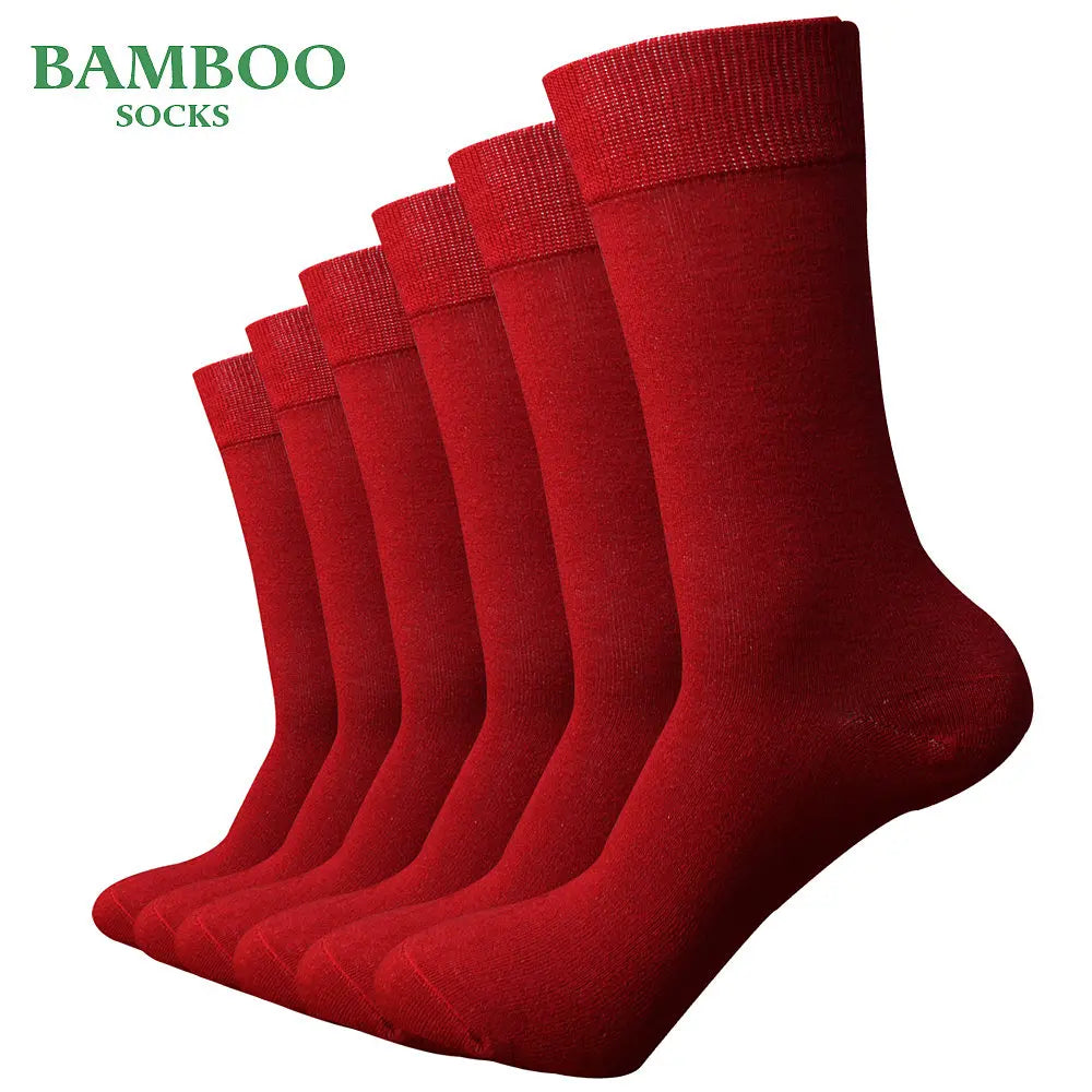 Match Up Men Bamboo Red Socks Breathable Antibacterial Dress Socks 6 Pairs