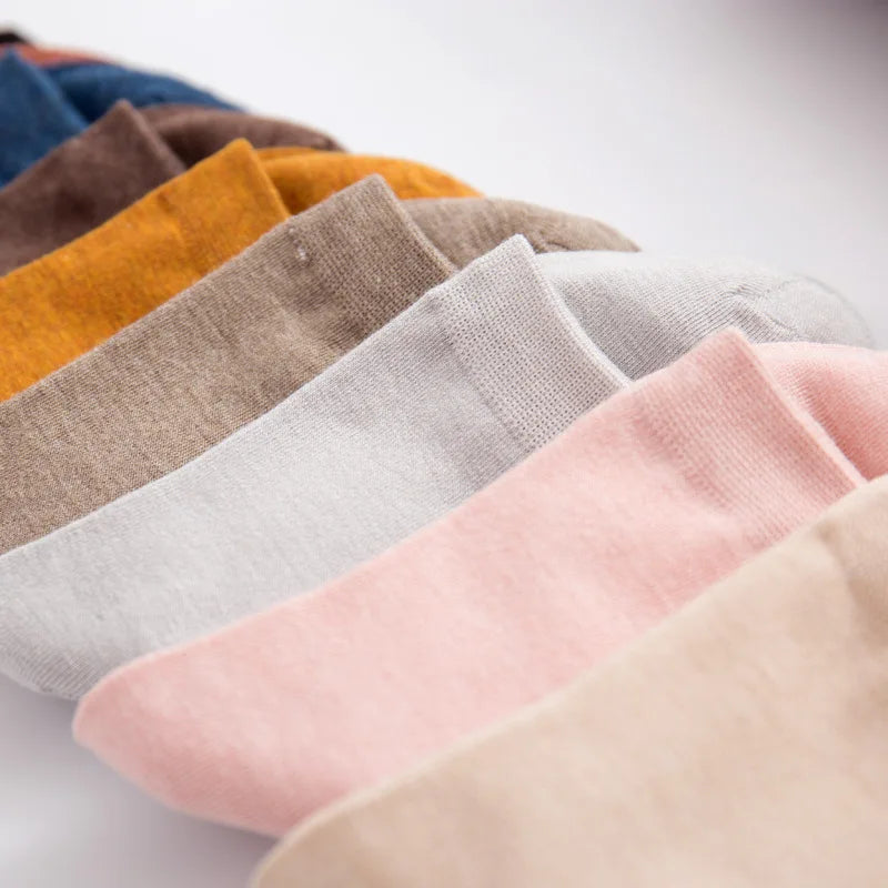 5-Pack Colorful Women's Bamboo Fiber Socks - Solid Color