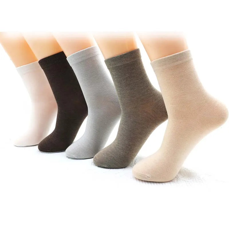 5-Pack Colorful Women's Bamboo Fiber Socks - Solid Color