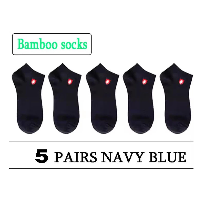5 pairs of navy blue bamboo socks, soft and breathable, ideal for everyday wear.
