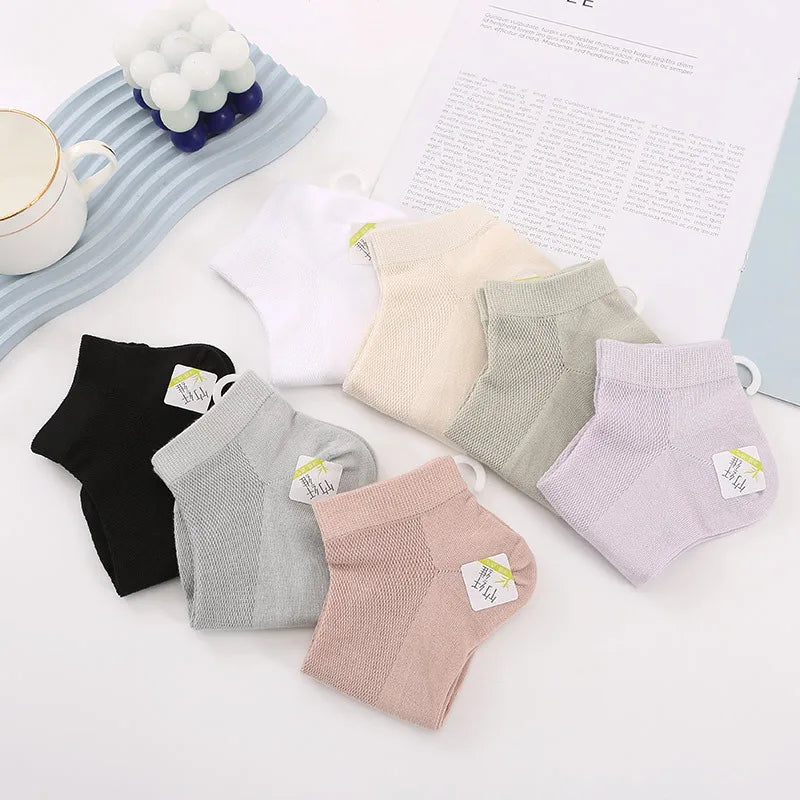 5-Pack Women's Bamboo Fiber Mesh Breathable Ankle Socks