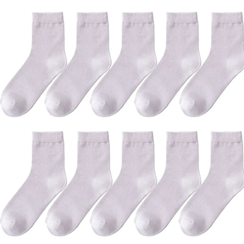 10 Pack Women's Bamboo Fiber Socks Retro Solid Color Casual Black Socks