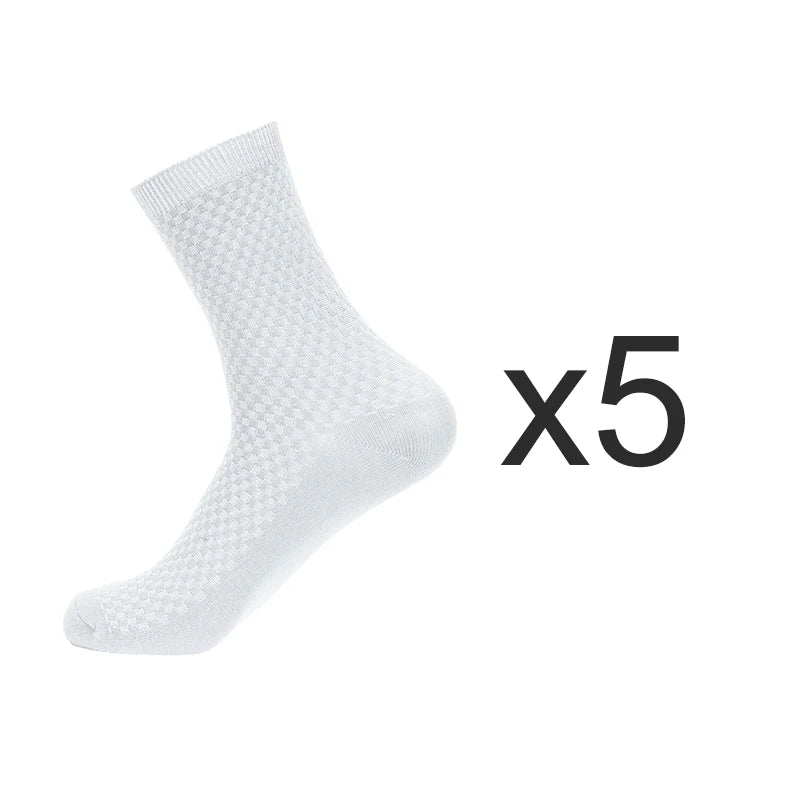 Mens Bamboo Fiber Socks 5 Pairs Long Business Solid Black High Quality