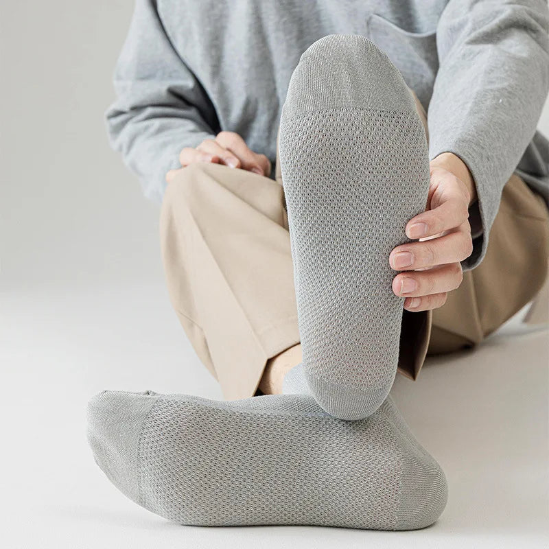 5 Pack Bamboo Socks For Men - Breathable Mesh w/Absorbent Odor Control