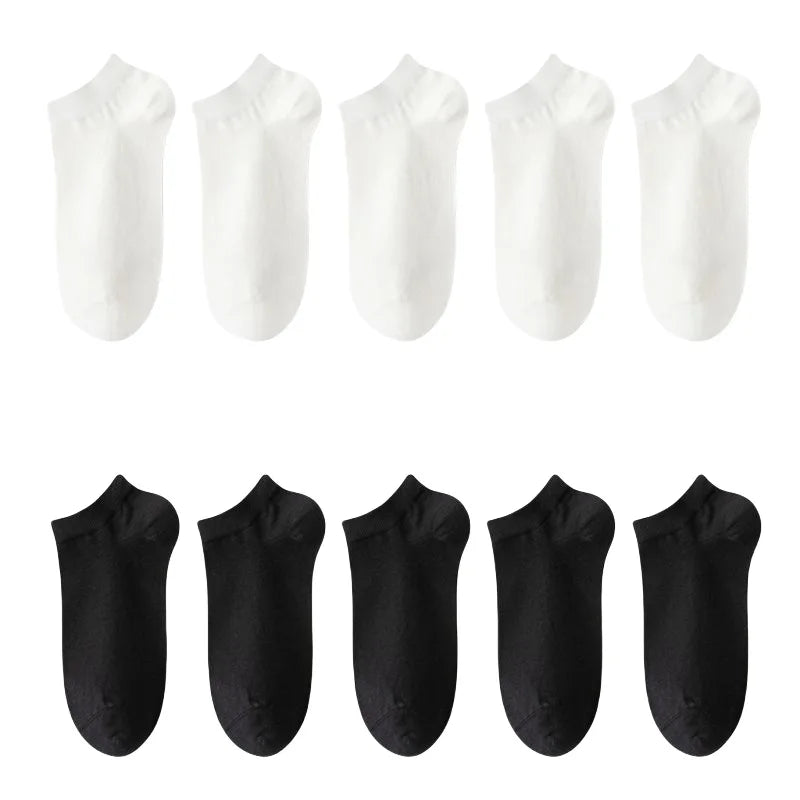 10 Pairs Mens Bamboo Fiber Ankle Socks Breathable Summer Black Boat Socks