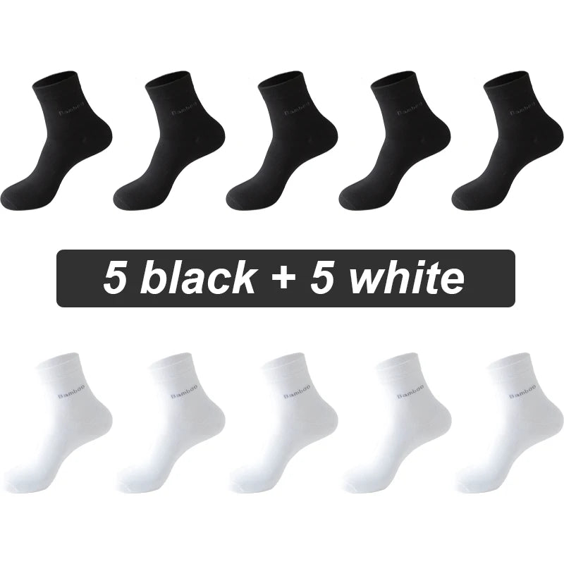 10 Pairs Bamboo Fiber Socks Mens Casual Business Antibacterial Breathable Quality