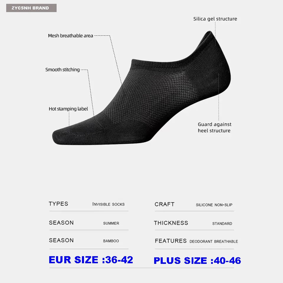 Bamboo Socks 10 Pairs Men Invisible Short Mesh Harajuku Style Black Plus Size