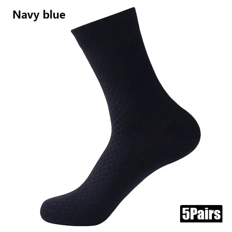 5 Pairs Men Bamboo Fiber Crew Socks Breathable Antibacterial Dress Socks