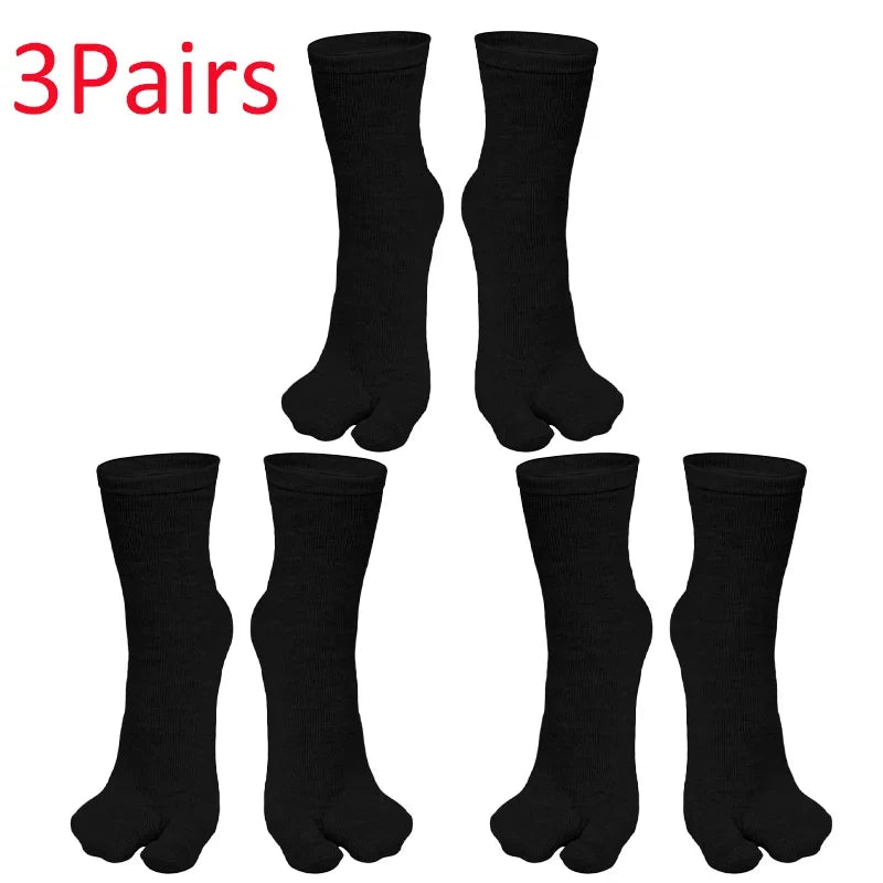 3 pairs of black cotton toe socks, soft and breathable for comfort and style.