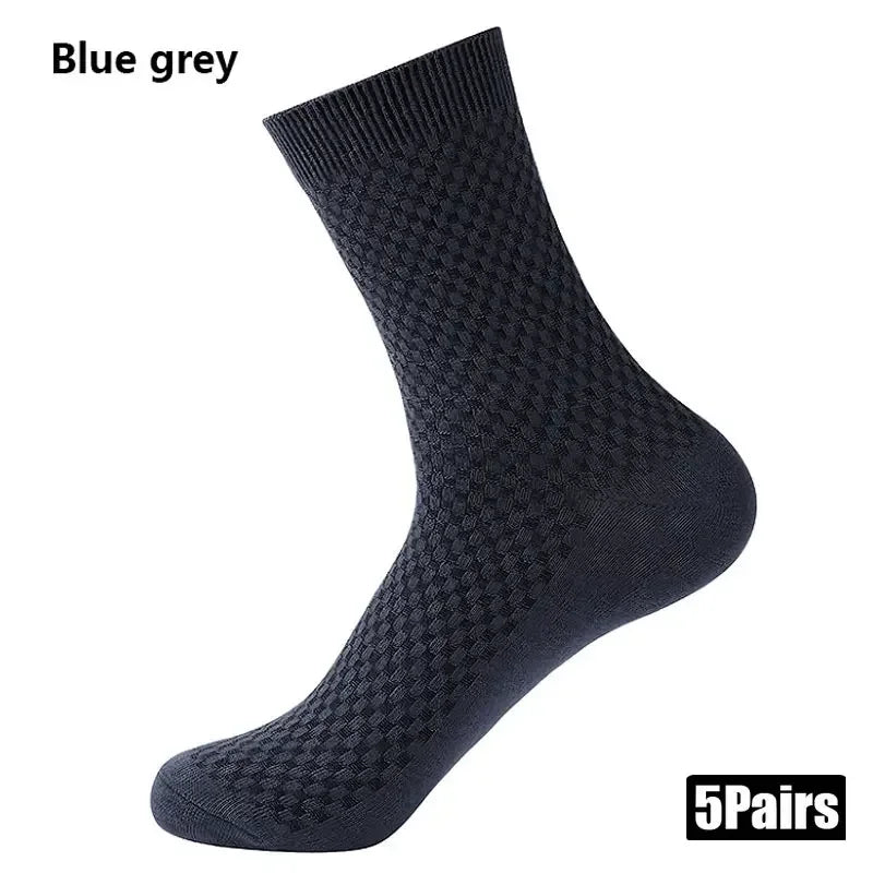 5 Pairs Men Bamboo Fiber Crew Socks Breathable Antibacterial Dress Socks