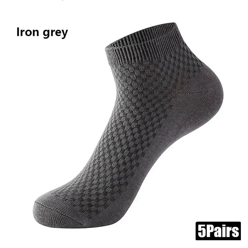 5 Pairs Men Bamboo Fiber Crew Socks Breathable Antibacterial Dress Socks