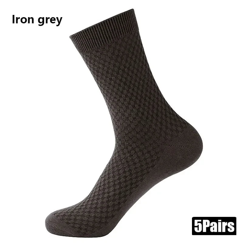 5 Pairs Men Bamboo Fiber Crew Socks Breathable Antibacterial Dress Socks