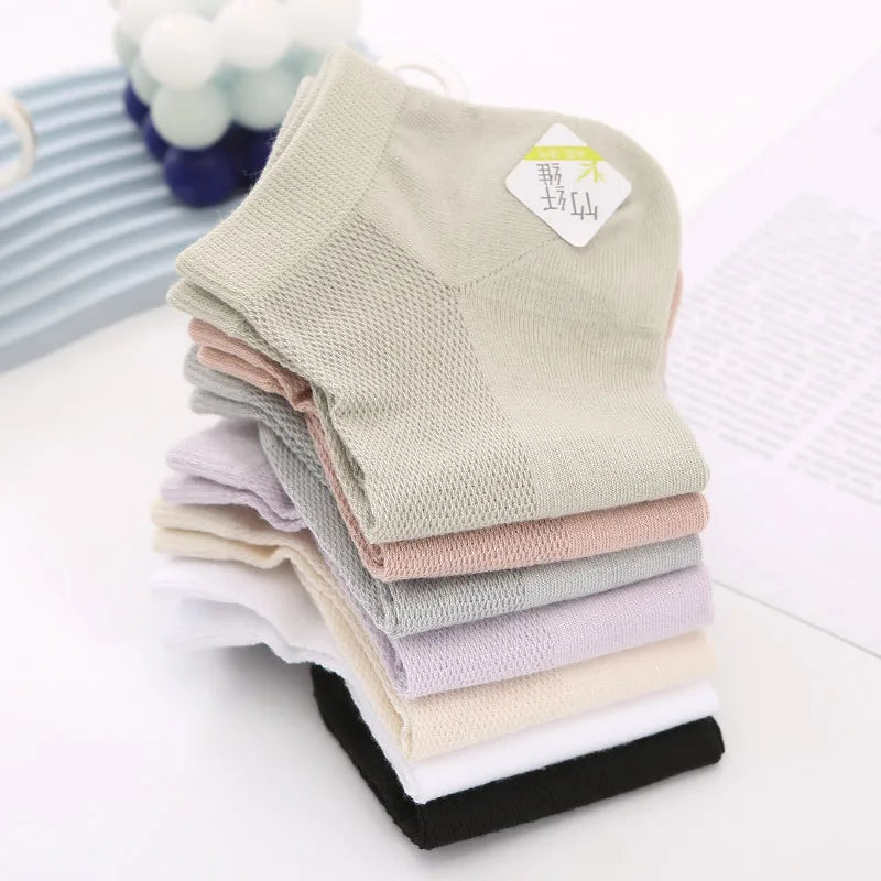 5-Pack Women's Bamboo Fiber Mesh Breathable Ankle Socks