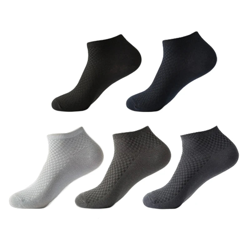 5 Pairs Mens Bamboo Fiber Short Ankle Socks - Breathable