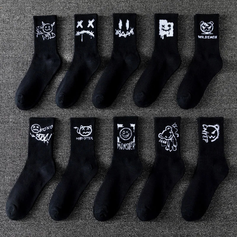 10 Pairs Men's Bamboo Graffiti Sports Socks - Breathable