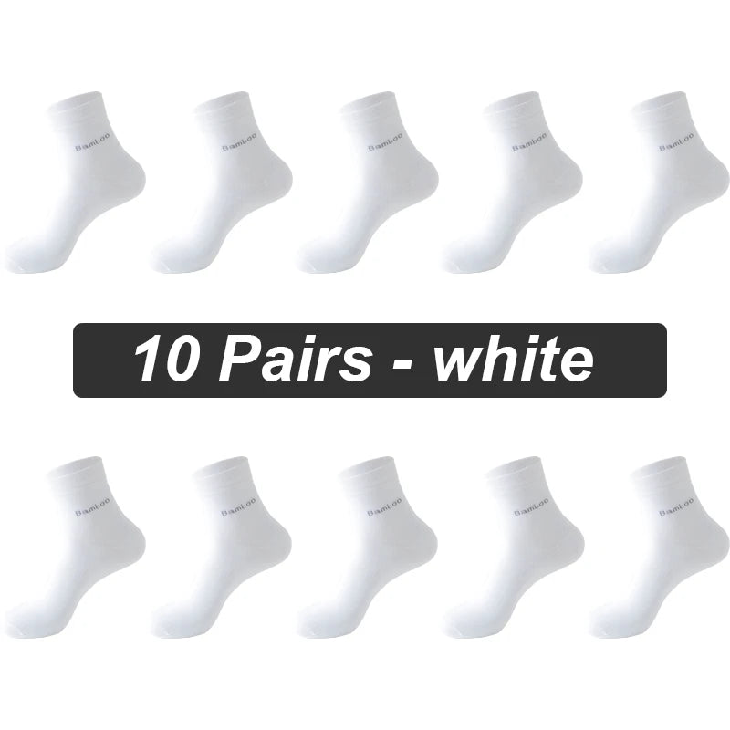 10 Pairs Bamboo Fiber Socks Mens Casual Business Antibacterial Breathable Quality