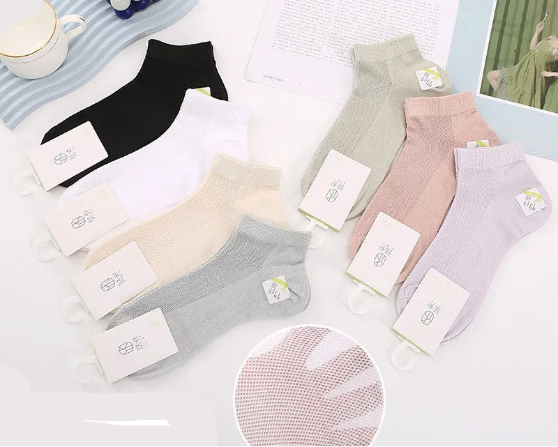 5-Pack Women's Bamboo Fiber Mesh Breathable Ankle Socks