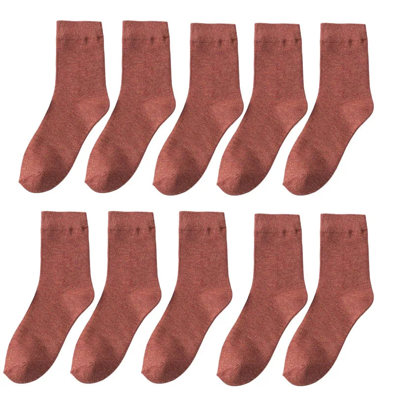 10 Pack Women's Bamboo Fiber Socks Retro Solid Color Casual Black Socks