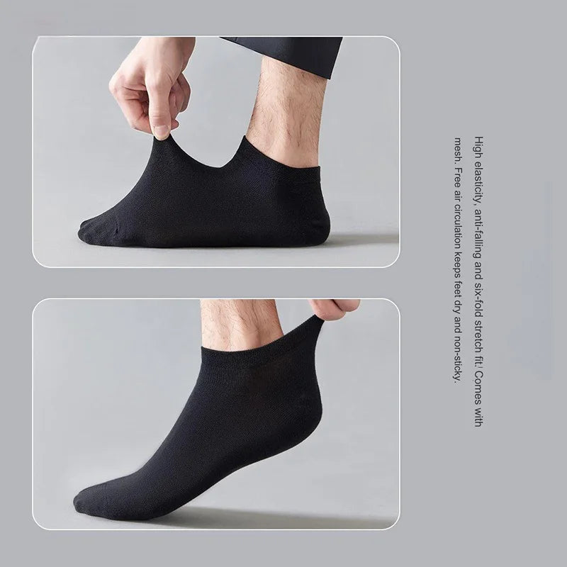 10 Pairs Mens Bamboo Fiber Ankle Socks Breathable Summer Black Boat Socks