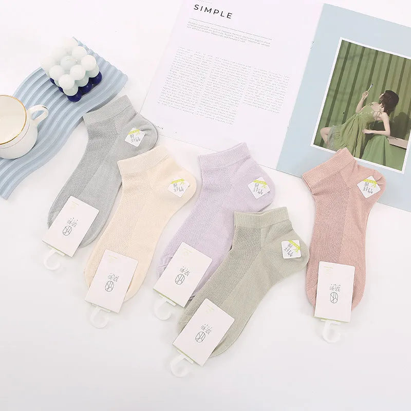 5-Pack Women's Bamboo Fiber Mesh Breathable Ankle Socks