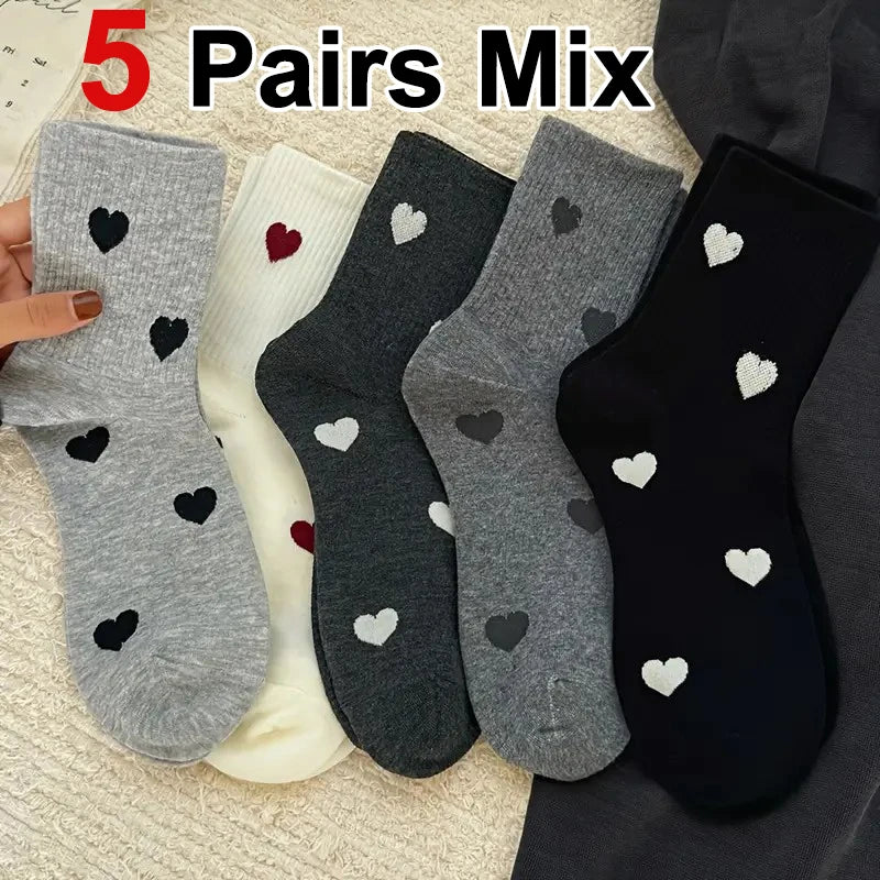 Women's Heart Pattern Mid Calf Socks