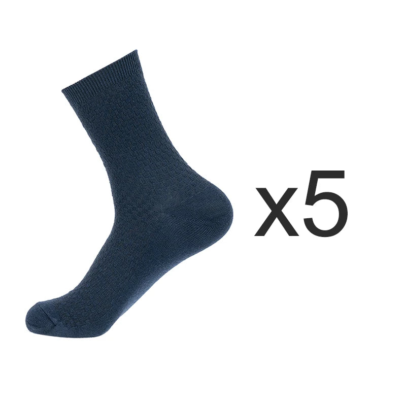Mens Bamboo Fiber Socks 5 Pairs Long Business Solid Black High Quality
