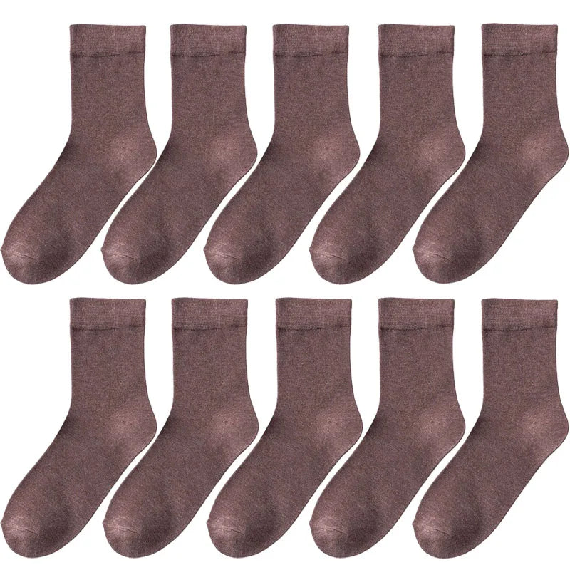 10 Pack Women's Bamboo Fiber Socks Retro Solid Color Casual Black Socks