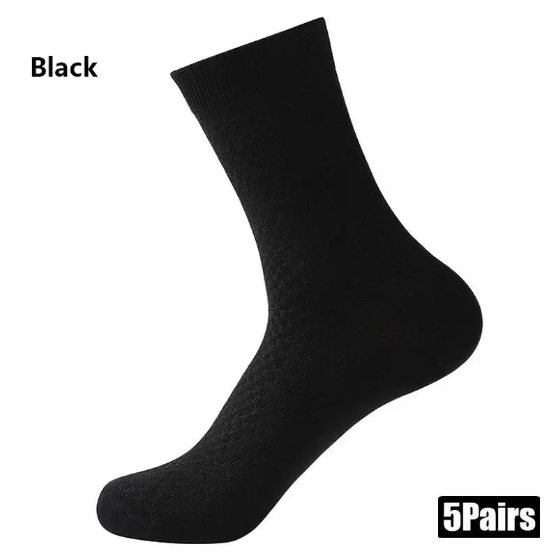 5 Pairs Men Bamboo Fiber Crew Socks Breathable Antibacterial Dress Socks