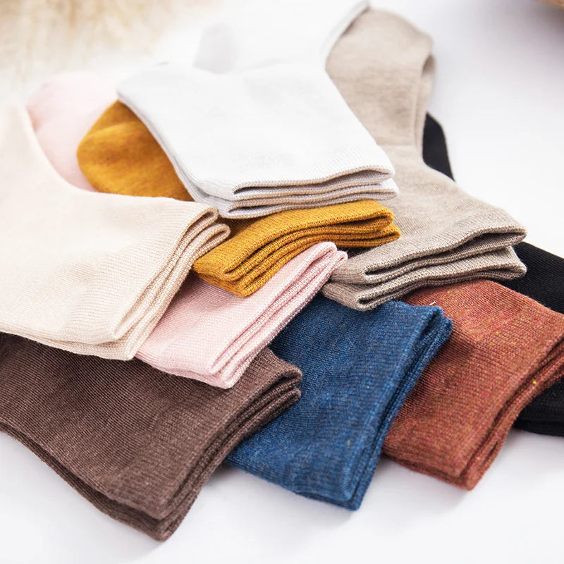 Women's Bamboo Fiber Solid Color Socks Breathable Casual 10 Pair Pack